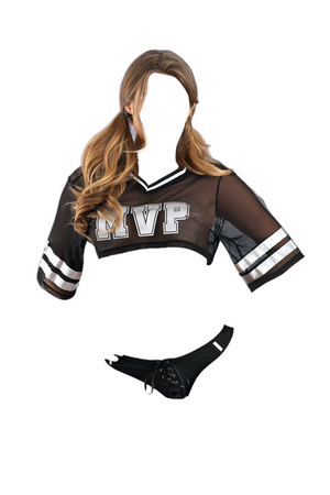 Fantasy Lingerie Play Real MVP Cropped Jersey Top & Lace Up Panty Costume Black/White