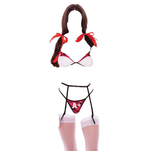 Rene Rofe 5 PC Teachers Pet Sexy Bra with G-String Costume Set Red/White One Size