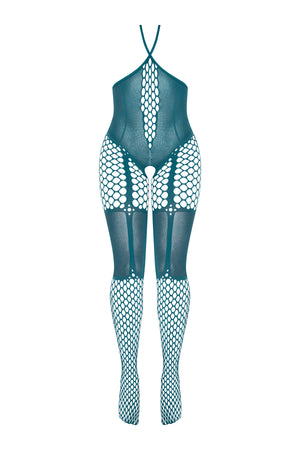 Magic Silk Seamless Cupless & Crotchless Catsuit Teal OS