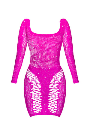 Magic Silk Seamless Long Sleeve Above the Knee Dress Pink O/S