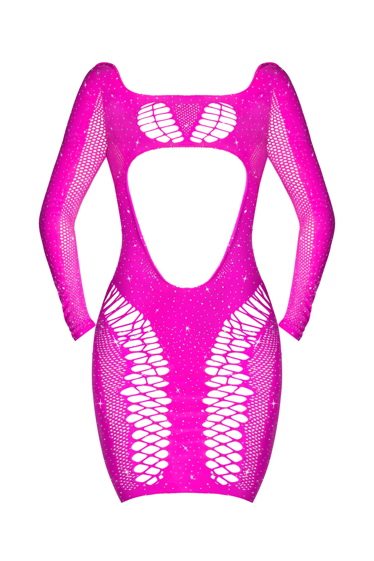 Magic Silk Seamless Long Sleeve Above the Knee Blacklight Reflective Dress Pink One Size
