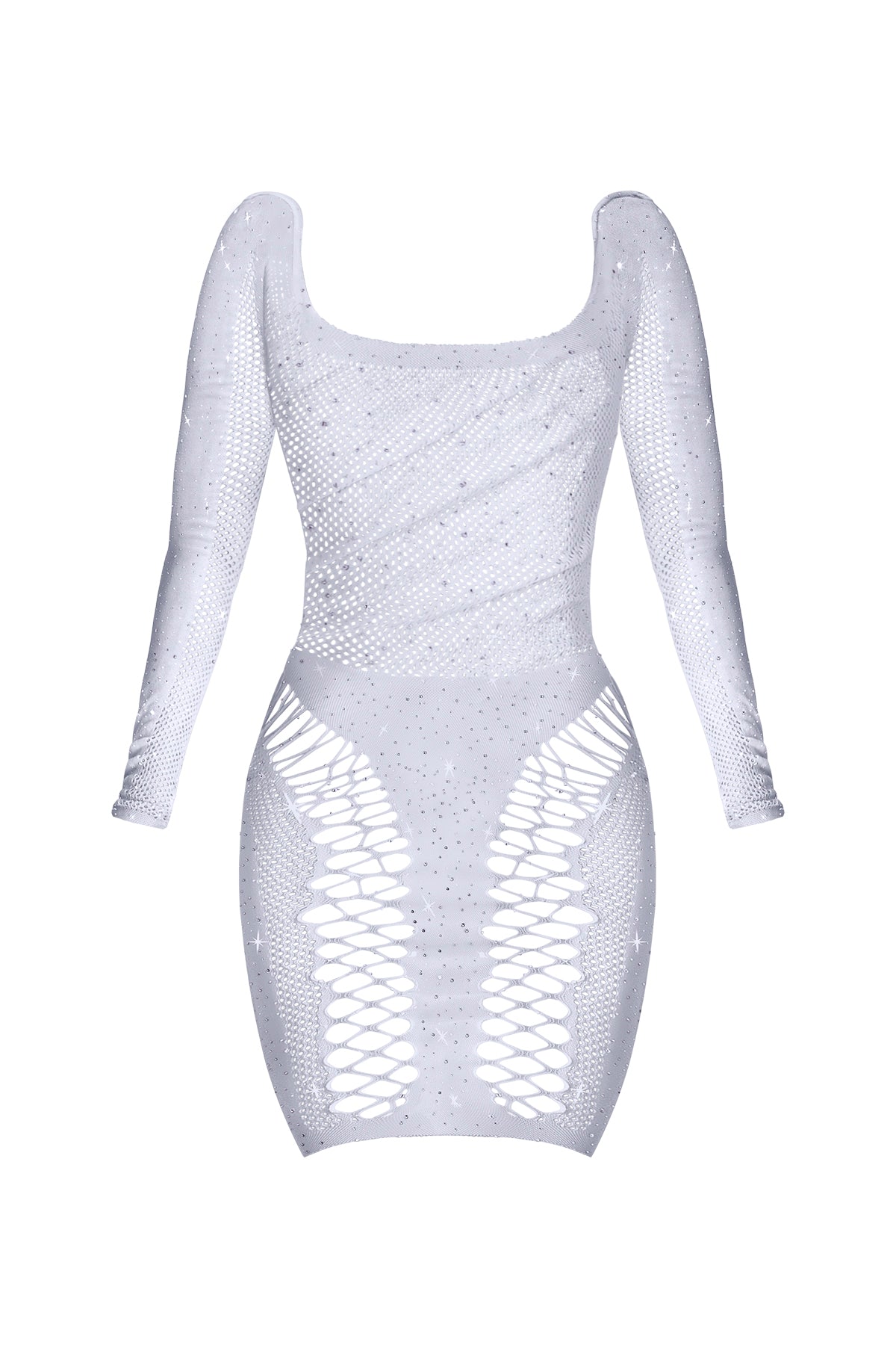 Magic Silk Seamless Long Sleeve Above the Knee Blacklight Reflective Dress White One Size