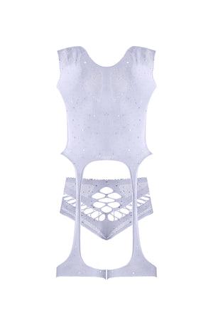Seamless Blacklight Reactive Garter Top with Shorts 2 pc Set White O/S