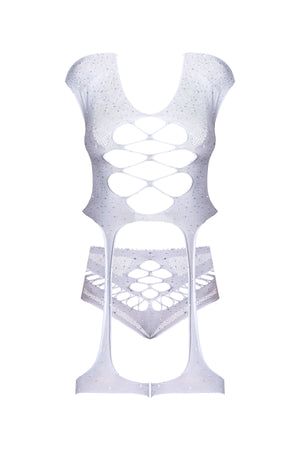 Seamless Blacklight Reactive Garter Top with Shorts 2 pc Set White O/S