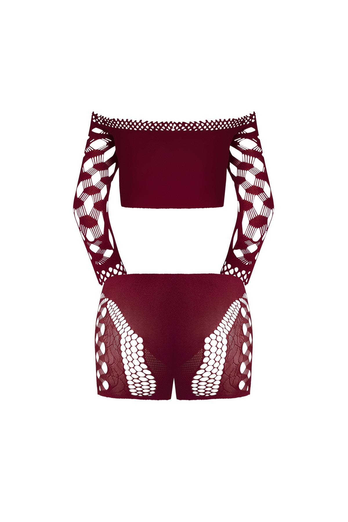 Magic Silk Seamless Crop Top & Short Set with Rhinestones Burgundy One Size