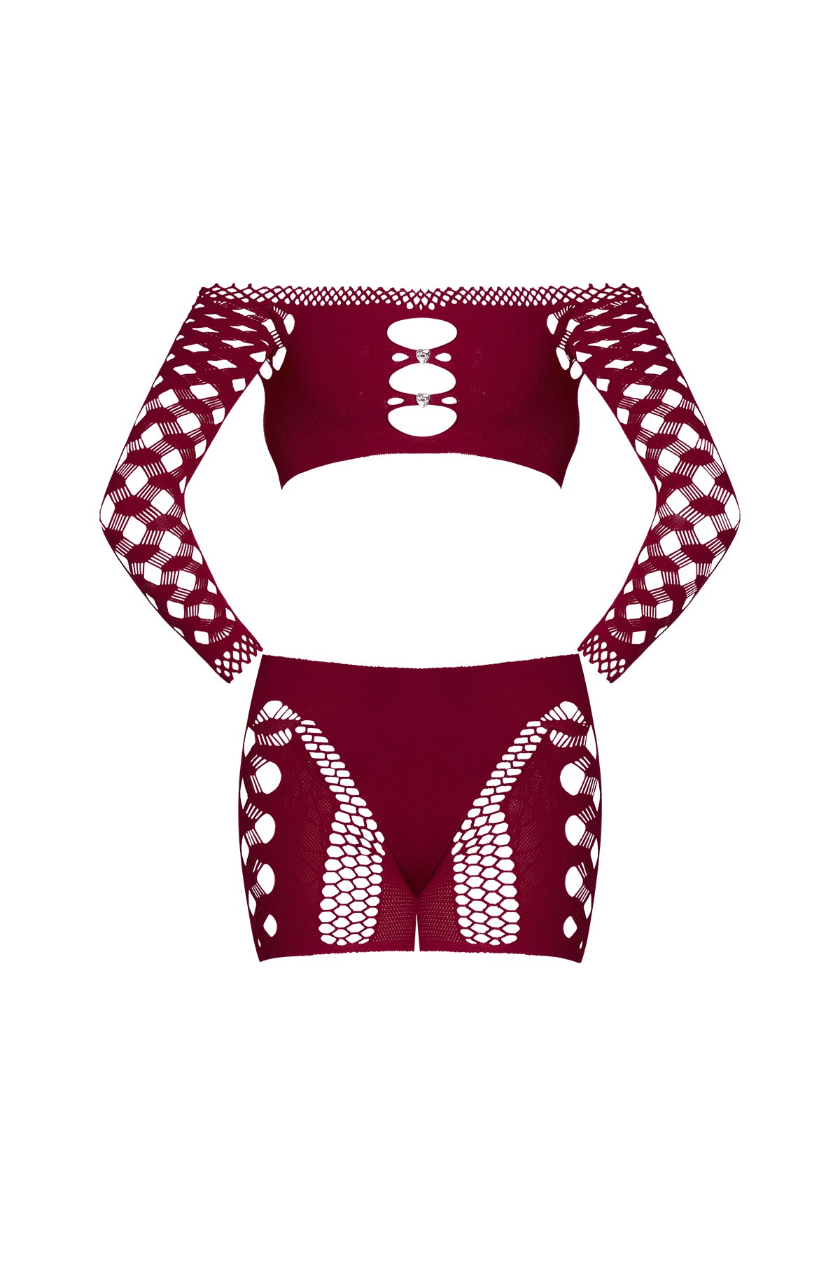 Magic Silk Seamless Crop Top & Short Set with Rhinestones Burgundy One Size