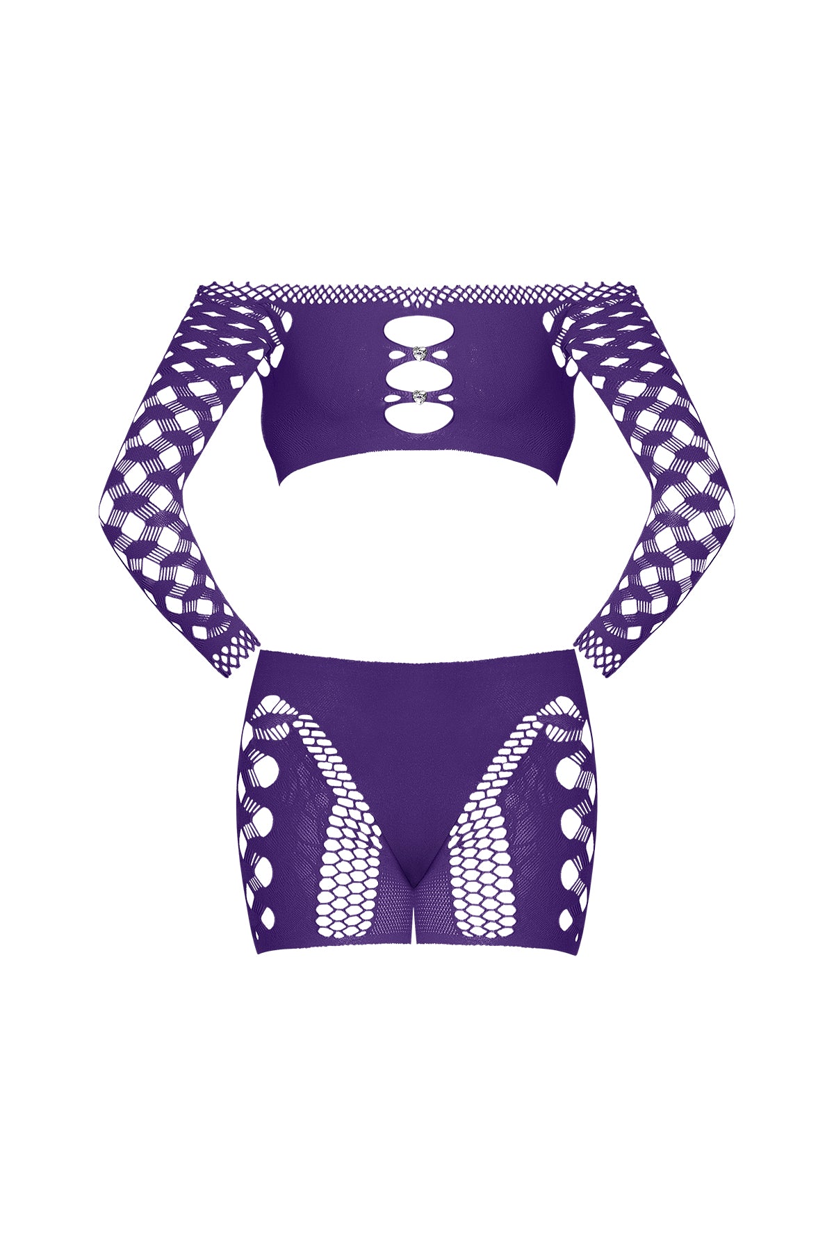 Magic Silk Seamless Crop Top & Short Set with Rhinestones Purple One Size