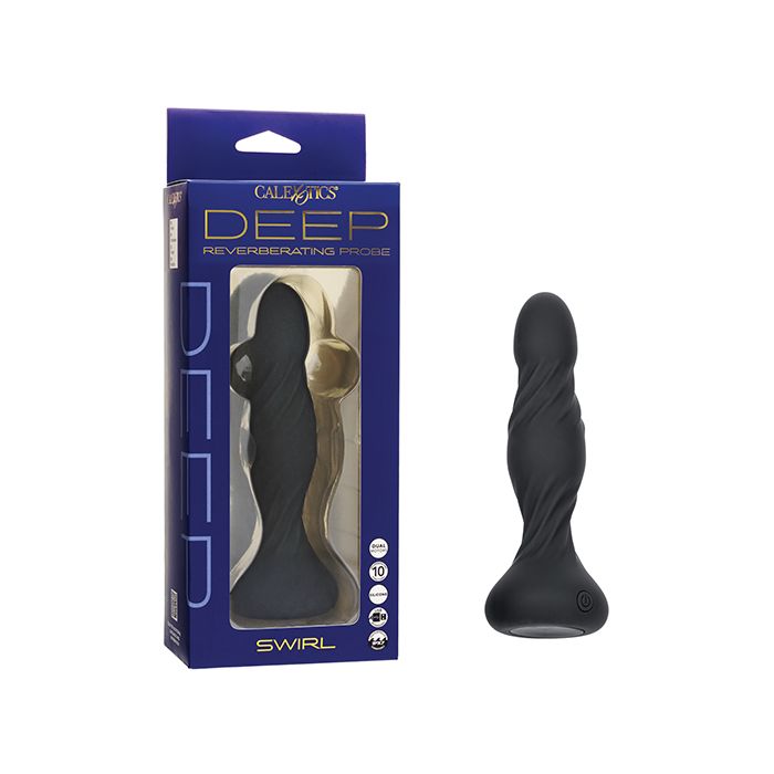 Deep Swirl Rechargeable Silicone Reverberating Anal Probe Black