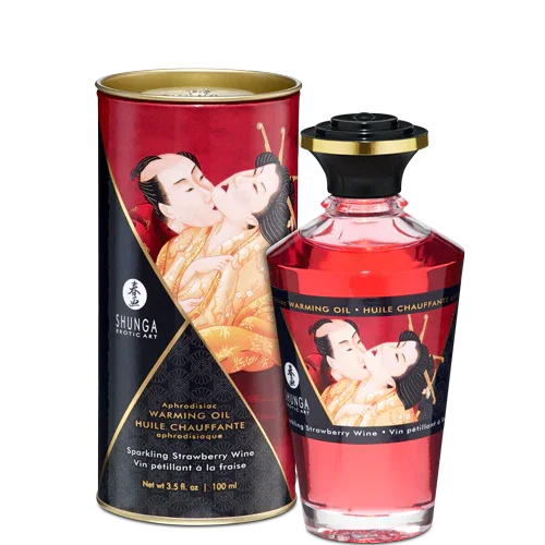 Shunga Warming Massage Oil Sparkling Strawberry Wine 3.5 Oz