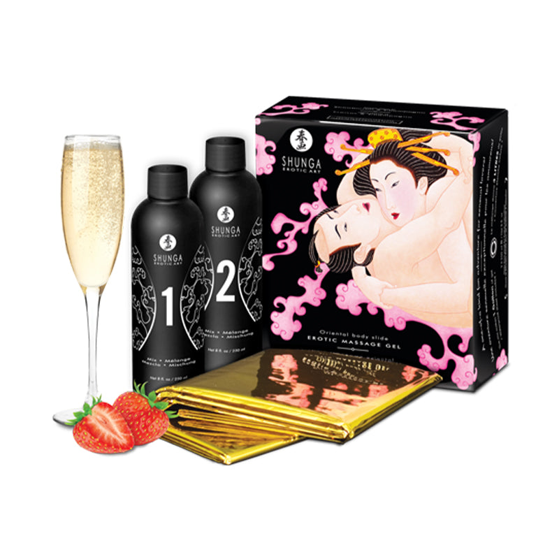 Shunga Oriental Body to Body Slide Erotic Massage Gel Champagne & Strawberry Wine