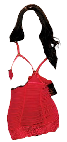 Shirley of Hollywood Holiday Shirred Mesh Open Bust Chemise & G-String Raspberry