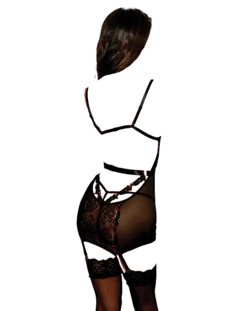 Shirley of Hollywood Holiday Two Tone Floral Lace Chemise & G-String Black/Red