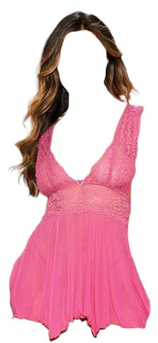 Shirley of Hollywood Valentine Heart Stretch Lace Babydoll & G-String Hot Pink