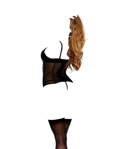 Shirley of Hollywood Lace Underwire Gartered Bustier with G-String Black