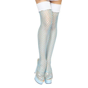Roma Costume Fishnet Thigh High Stockings White One Size