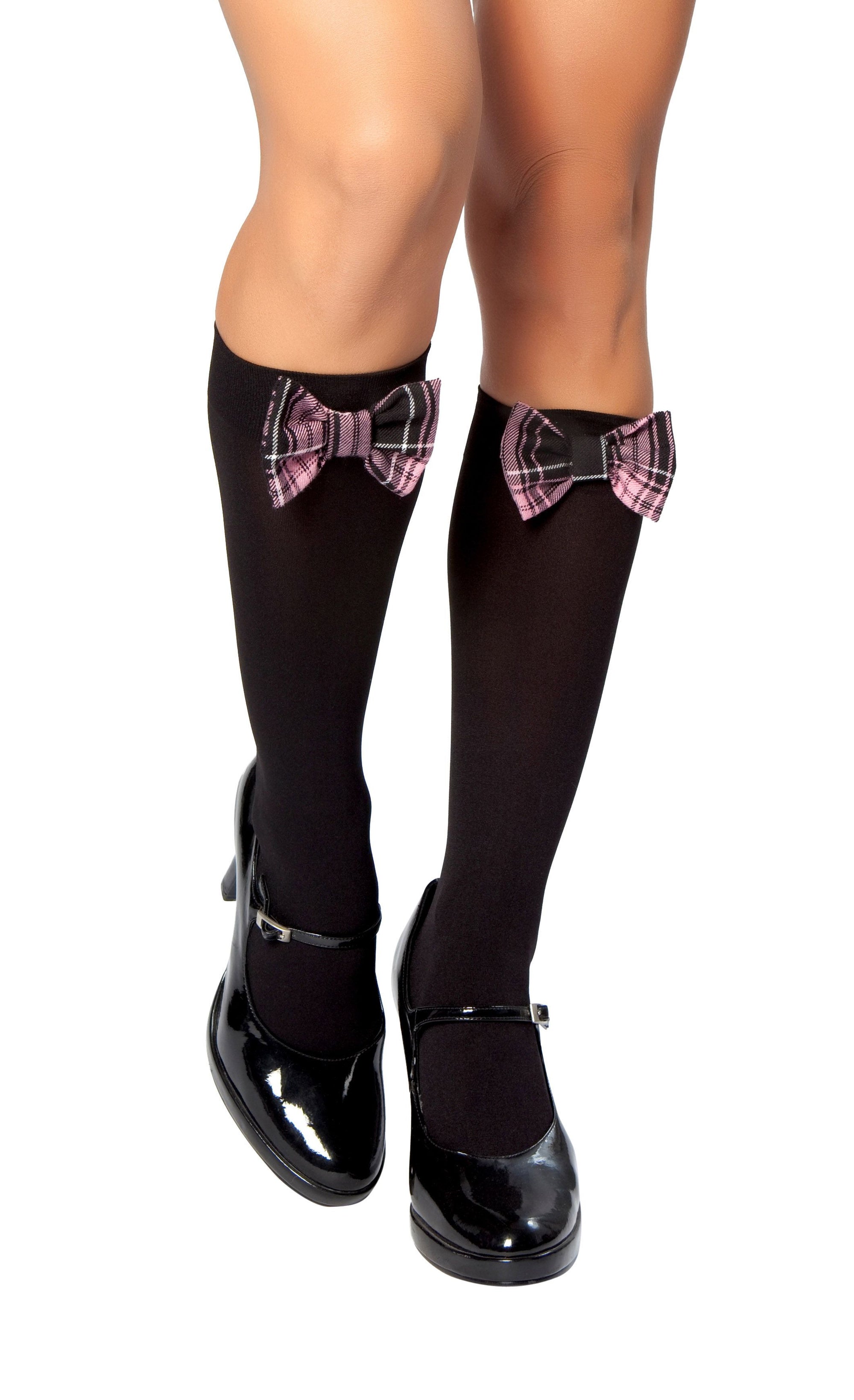 Roma Costume Knee High Stockings with Plaid Bows Black One Size