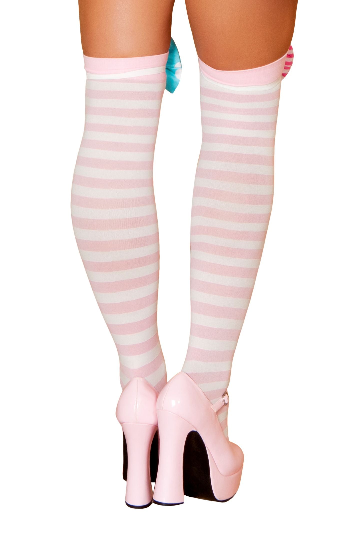 Roma Costume Knee High Striped Stockings with Bows Pink/White One Size