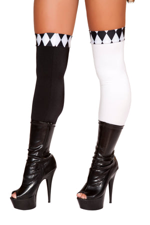 Roma Costume Wicked Jester Thigh High Stockings Black/White One Size