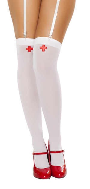 Roma Costume Knee High Nurse Stockings with Cross White/Red One Size