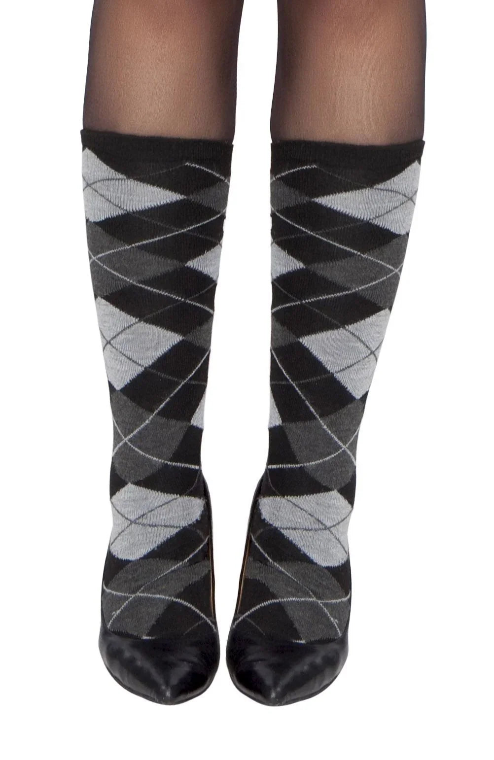 Roma Costume Knee High Leg Warmer Grey Argyle One Size