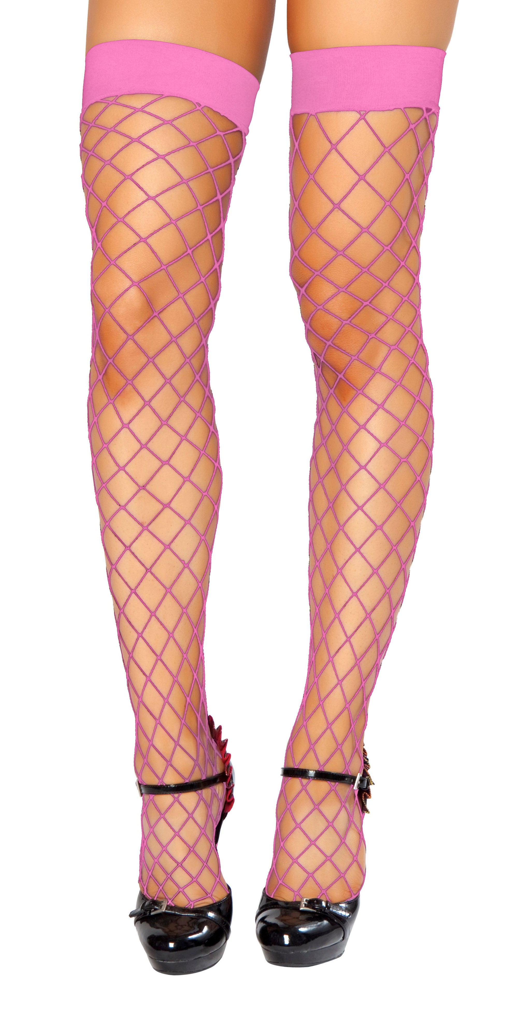 Roma Costume Thigh High Open Fishnet Stocking Hot Pink One Size