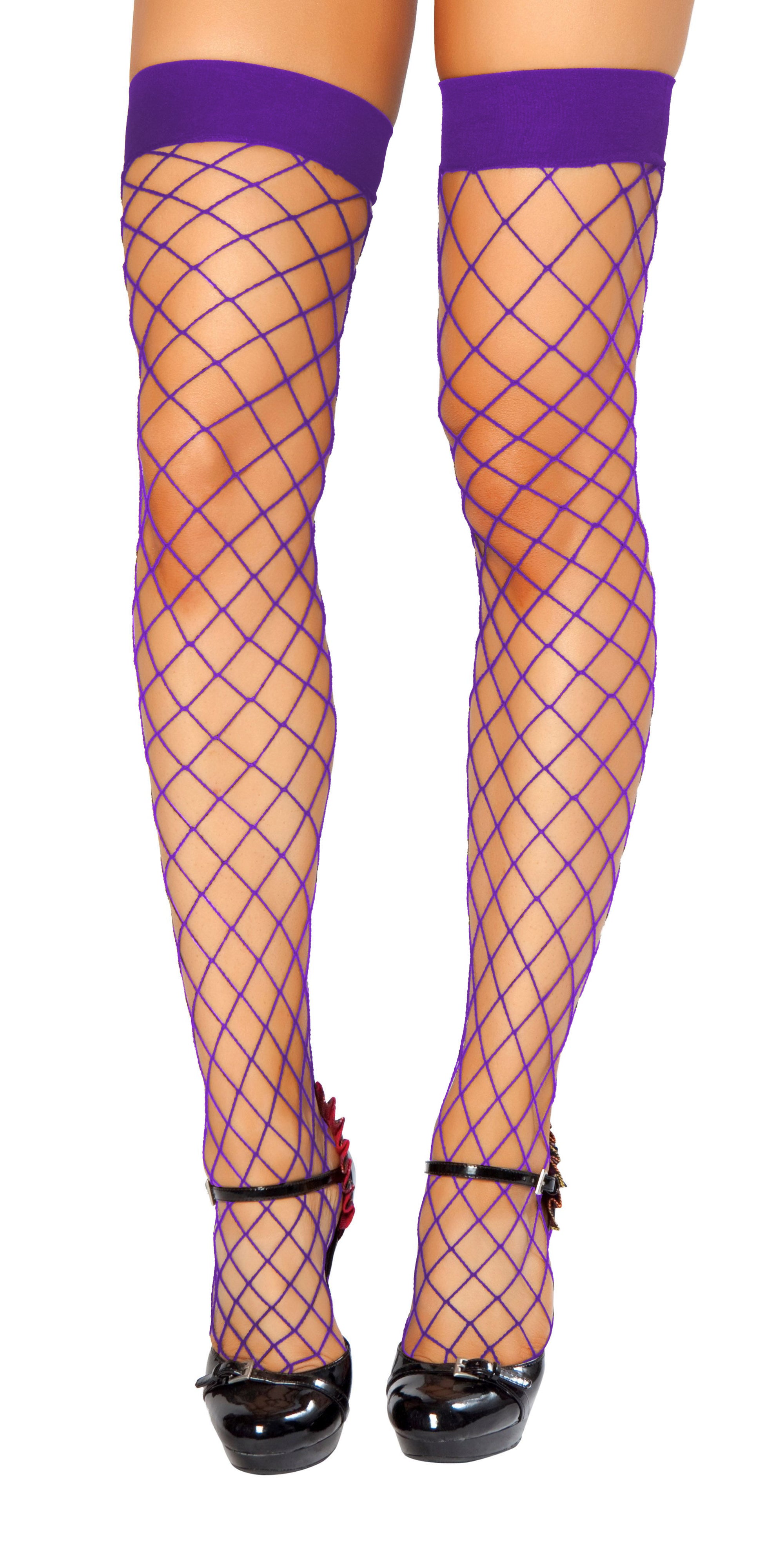 Roma Costume Thigh High Open Fishnet Stocking Purple One Size