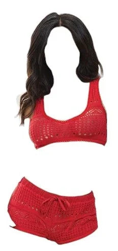 Seven Til Midnight Knit Bralette & Cheeky Shorts Flame Scarlet