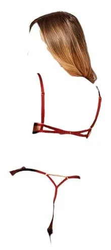 Seven Til Midnight Holiday Rhinestone Bra w/Underwire Open Cup & G-String Wine