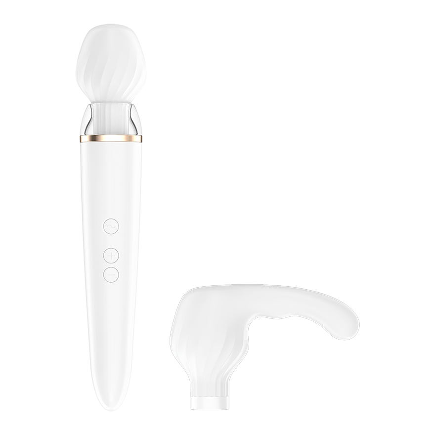 Satisfyer Double Wand-er Rechargeable Silicone Waterproof Massager with Attachments White