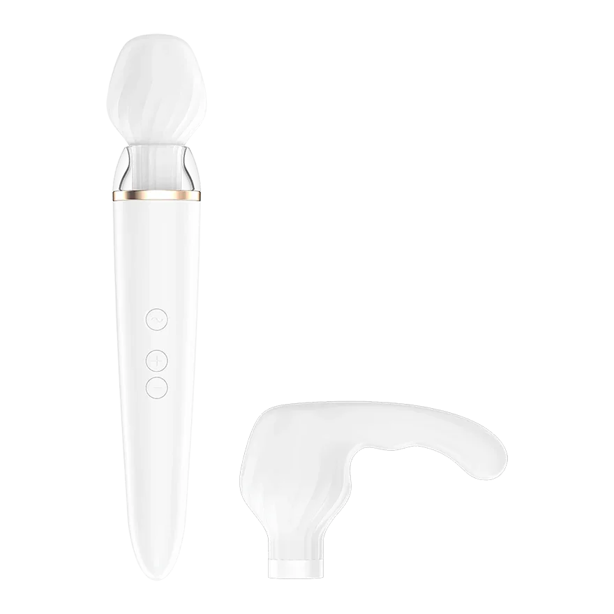 Satisfyer Double Wand-er Rechargeable Silicone Waterproof Massager with Attachments White