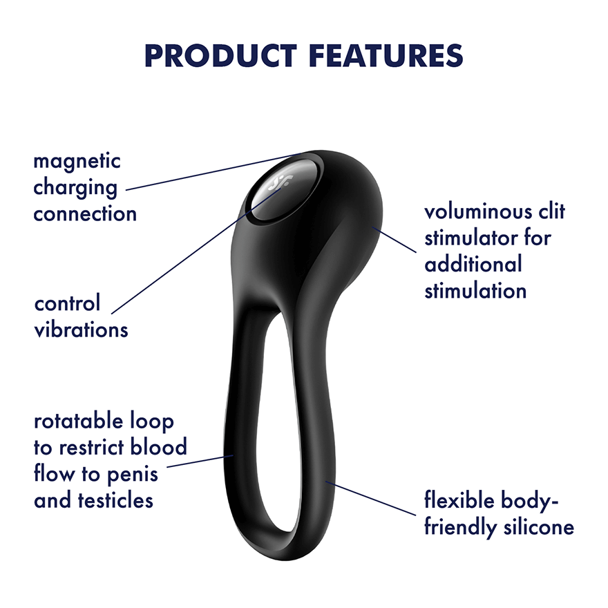 Satisfyer Majestic Duo Silicone 21 Function Vibrating Penis & Ball Ring Black