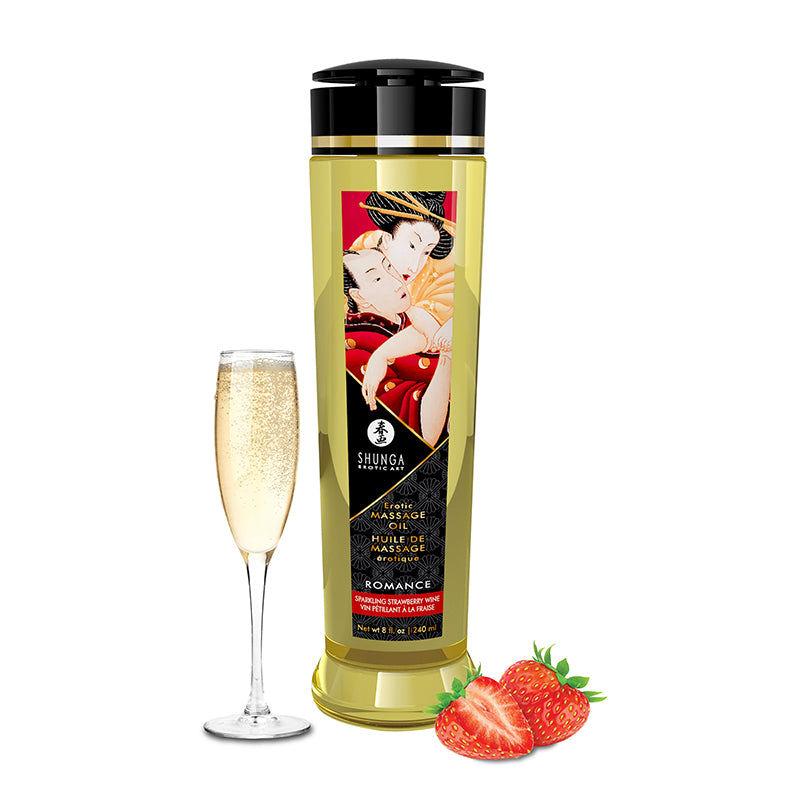 Shunga Erotic Massage Oil Romance Sparkling Strawberry Wine 8 Oz