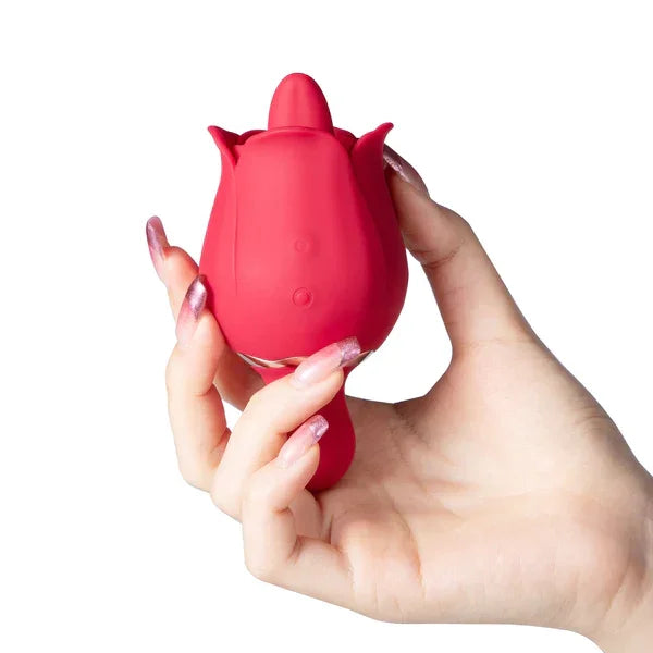 Sylvia Tongue Licking Rose Double Ended 9 Mode Vibrator Red