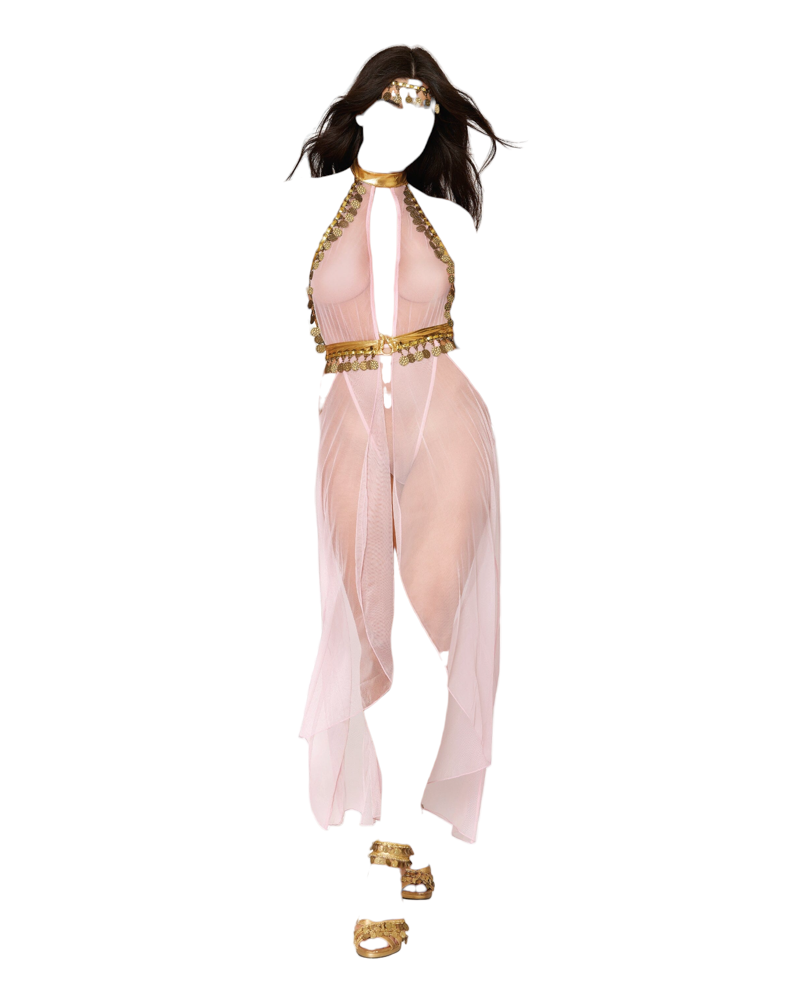 Dreamgirl Snake Charmer Costume Open Long Skirt Mesh Teddy With Gold Disc Accents Pink