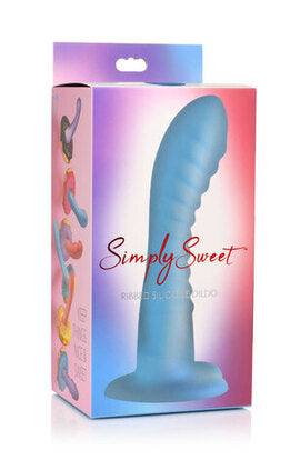 Simply Sweet 7" Ribbed Silicone Non-Realistic Dildo with Suction Cup Blue