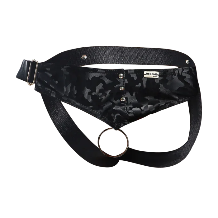 Male Basics Dngeon Leather Penis Ring Jockstrap Black Camo One Size