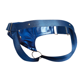 Male Basics Dngeon Leather Penis Ring Jockstrap Blue Mirror One Size