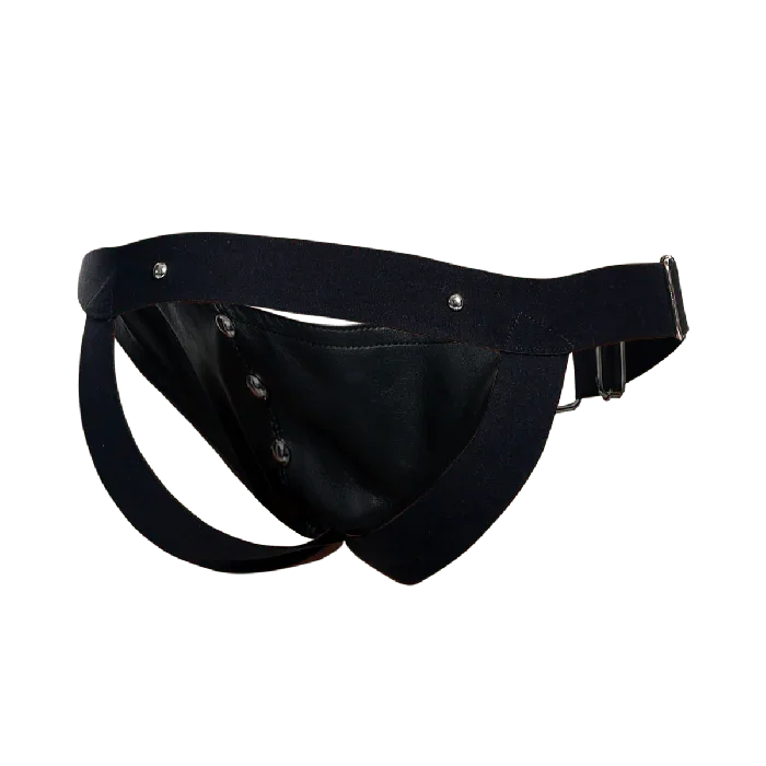 Male Basics Dngeon Leather Penis Ring Jockstrap Black One Size