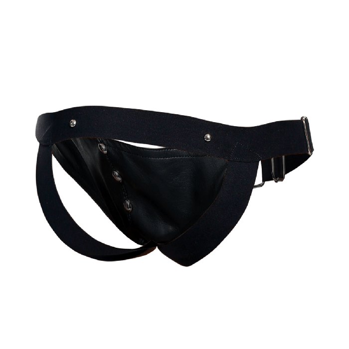 Male Basics Dngeon Leather Penis Ring Jockstrap Black One Size