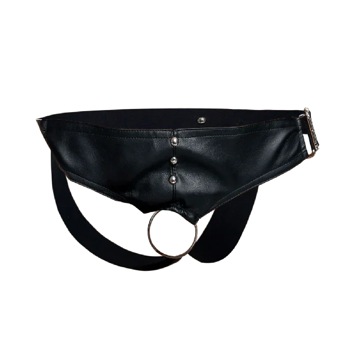 Male Basics Dngeon Leather Penis Ring Jockstrap Black One Size