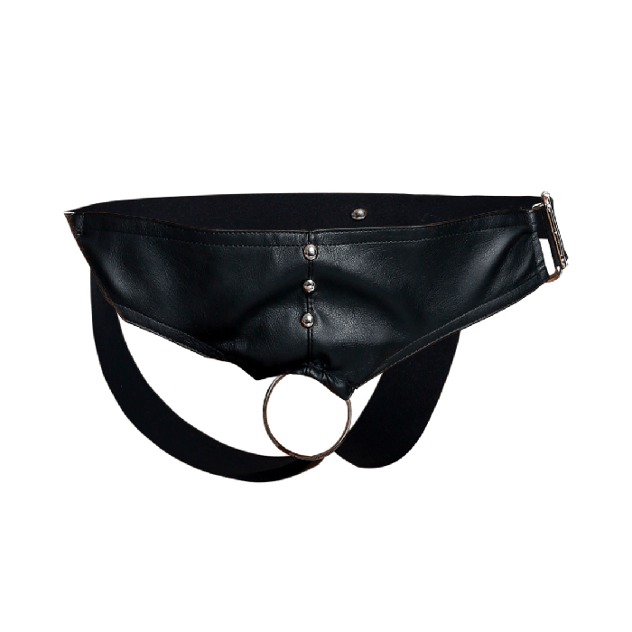 Male Basics Dngeon Leather Penis Ring Jockstrap Black One Size