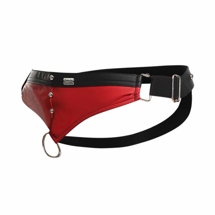 Male Basics Dngeon Leather Penis Ring Jockstrap Red One Size