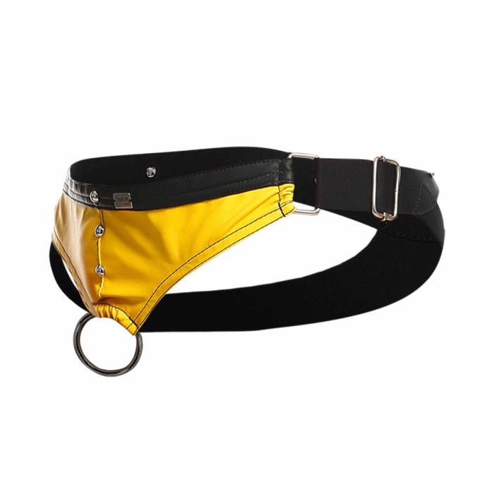 Male Basics Dngeon Leather Penis Ring Jockstrap Yellow One Size