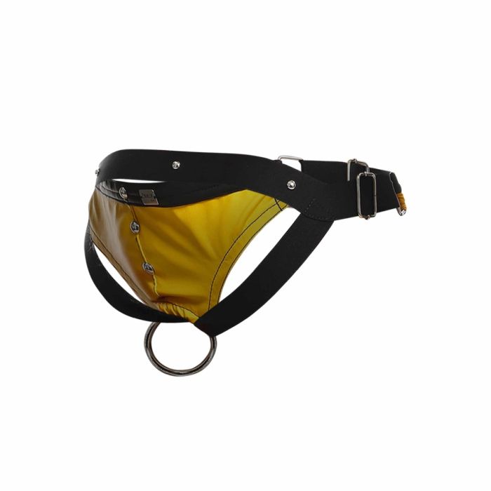 Male Basics Dngeon Leather Penis Ring Jockstrap Yellow One Size