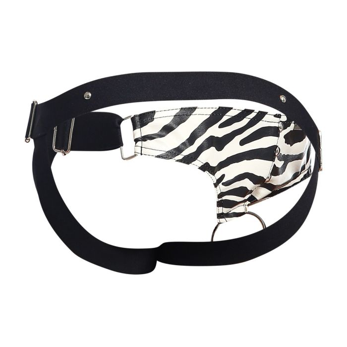 Male Basics Dngeon Leather Penis Ring Jockstrap Zebra One Size