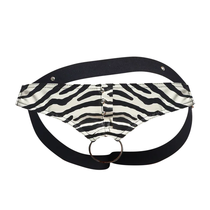 Male Basics Dngeon Leather Penis Ring Jockstrap Zebra One Size