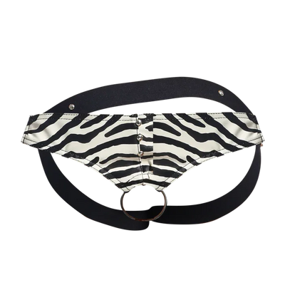 Male Basics Dngeon Leather Penis Ring Jockstrap Zebra One Size