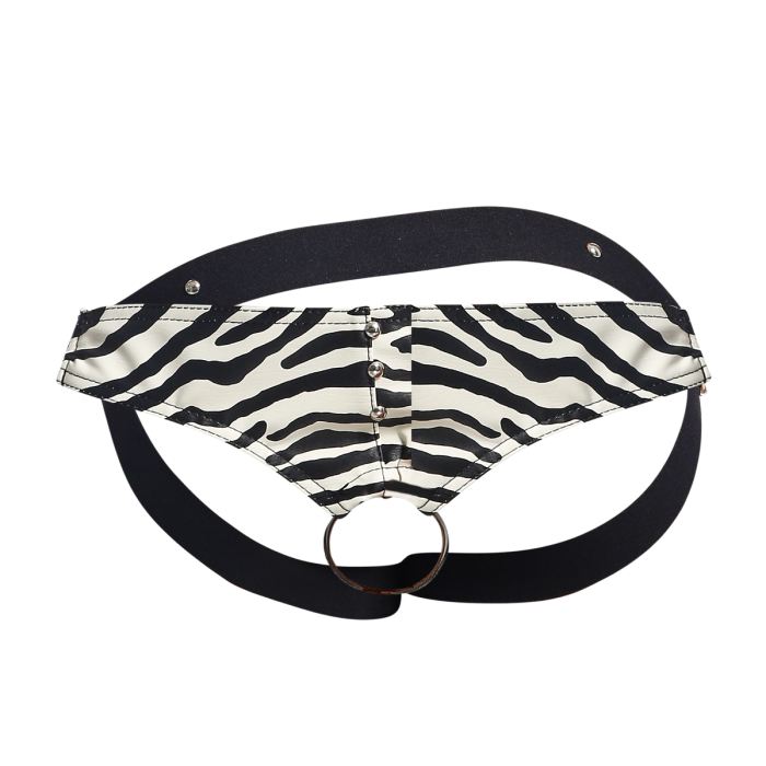 Male Basics Dngeon Leather Penis Ring Jockstrap Zebra One Size