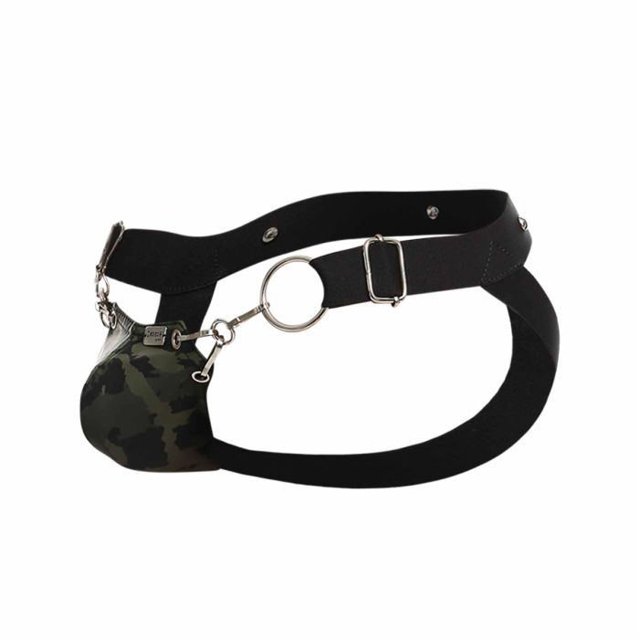 Male Basics Dngeon Snap Ring Mounted Penis Cup Jockstrap Army One Size