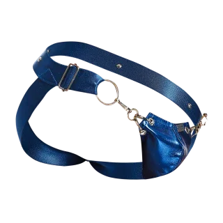 Male Basics Dngeon Snap Ring Mounted Penis Cup Jockstrap Blue Mirror One Size